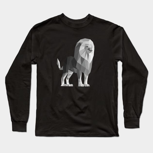 Grey Low Poly Lion Long Sleeve T-Shirt by shaldesign